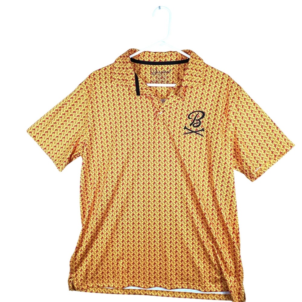 Barstool Golf Mens Large Yellow Red Griffin BX Logo Performance Polo Shirt